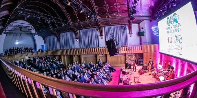 Hack-Poets Guild performing at Howard Assembly Room, Leeds. Photo by Simon Godley. 