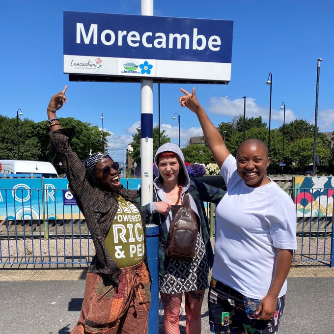 NikNak, Loepa & XANA on tour at Morecambe Train Station in July 2022