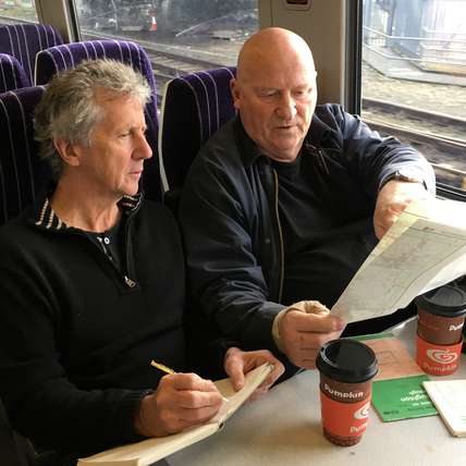 Blake Morrison and Gavin Bryars on the Northern train from Hull to Goole